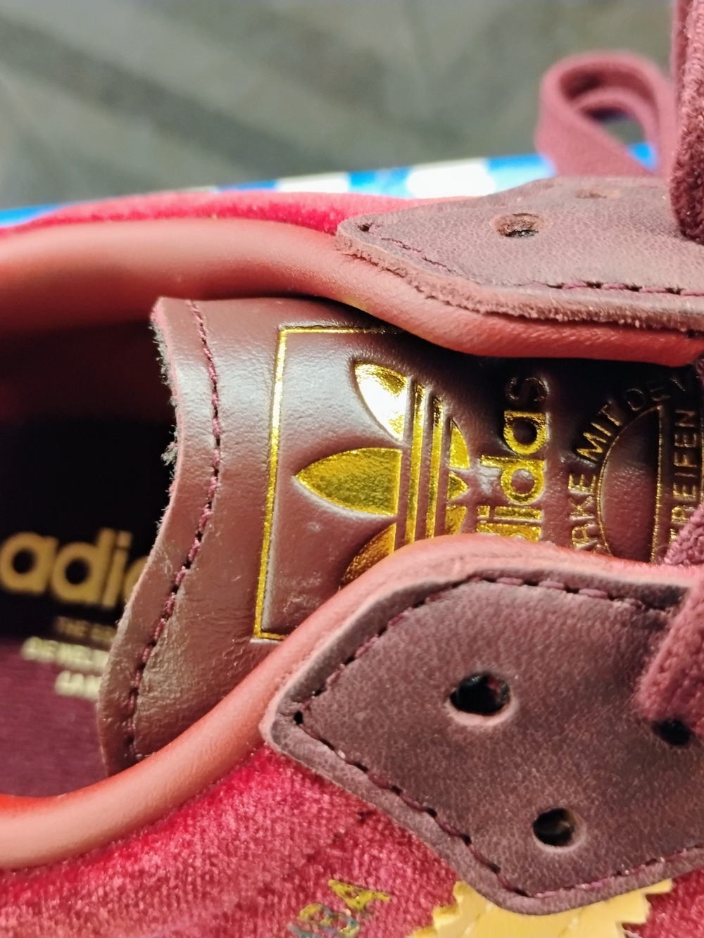 Limited Release...Adidas Samba Burgundy and Gold Velvet/Leather Sneakers - Picture 2 of 6